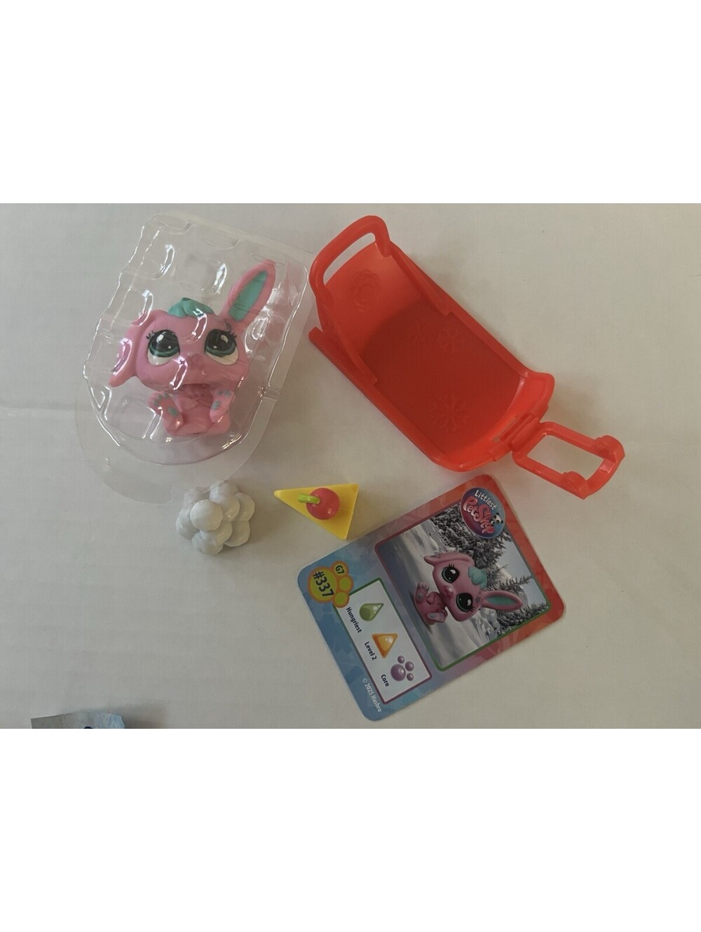 Littlest Pet Shop Sleigh All Day Holiday Pet #337 Pink Bunny W/Sled